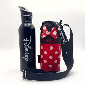Disney Minnie Mouse Water Bottle & Cooler Tote - Black and Red White Polka Dots